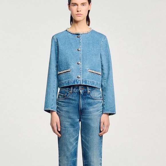 Sandro Rhinestone Denim Jacket - Picture 3 of 6